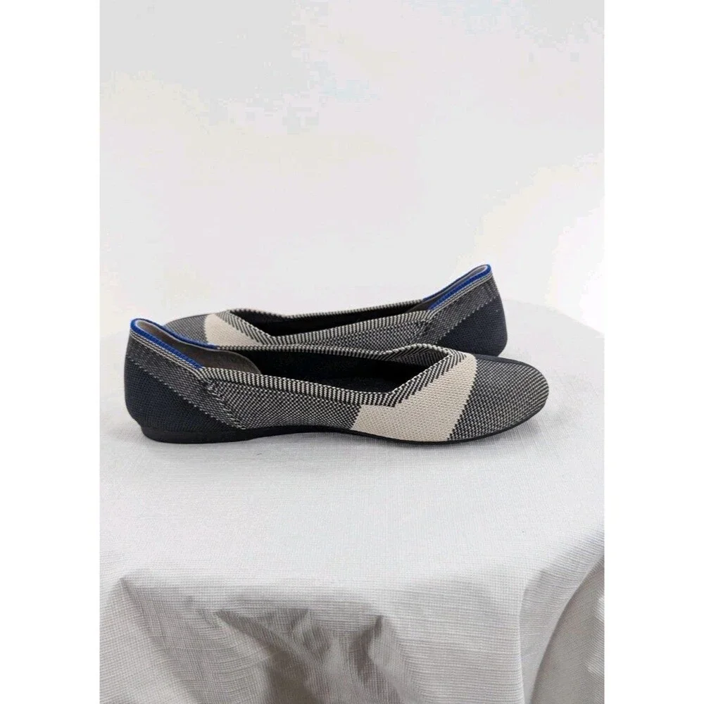 Rothy’s Beige Black Gray Captoe Flats 7.5 Ballet Work Office Preppy Comfort Shoe